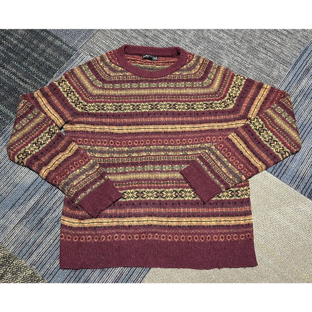 J Crew Mercantile Adult Crewneck Sweater Size Large L All Over Print Lambs Wool